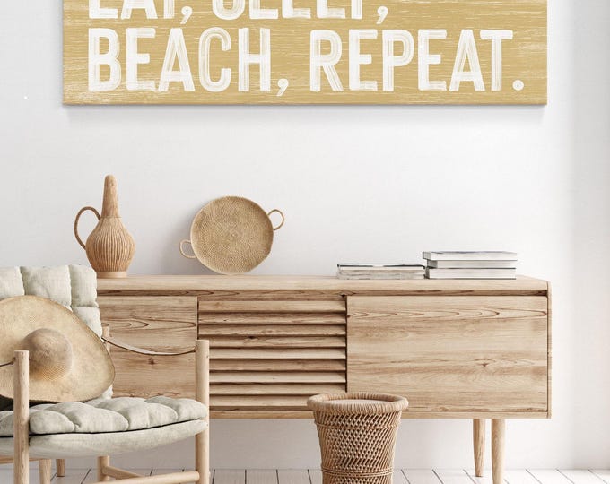Sand Beach Art, Coastal Wall Decor, Eat Sleep Beach Repeat Sign, Custom