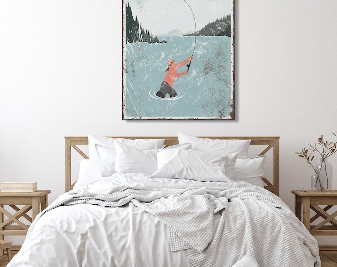 Coral fishing poster > vintage Logan River fishing sign, custom lake or river fly fishing art print for lake house decor, gift for her {vpl}