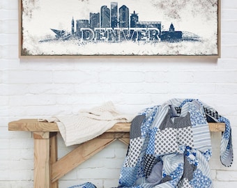 Denver Skyline Canvas Print, Navy Blue, Extra Large (Custom Sizes)
