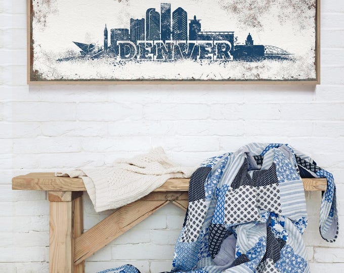 Denver Skyline Canvas Print, Navy Blue, Extra Large (Custom Sizes)