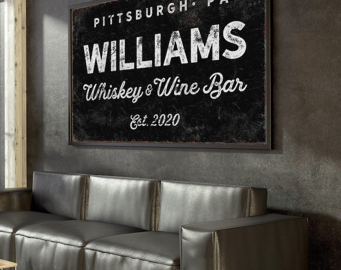Rustic Whiskey Bar Sign - Personalized Last Name Canvas