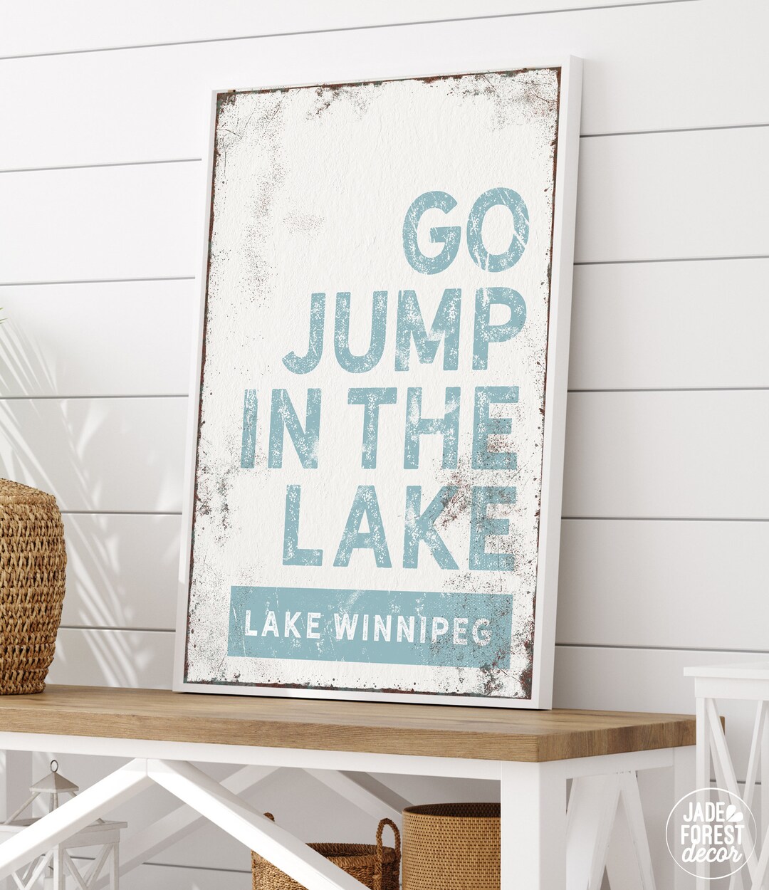 Vintage Go Jump in the Lake Sign Art Print for Lake House Decor, Custom