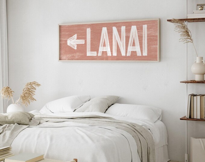 LANAI Directional Sign: Vintage Coral Pink (Canvas or Print)