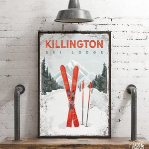 Killington Ski Lodge Poster, Vermont Mountain Wall Art, Antique Texture Print, Rustic Ski House Decor, Classic Winter Cabin Gift {VPS}