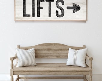 Vintage Ski Lifts Sign: Custom Arrow, Black & White Wall Art