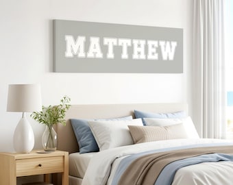 Personalized Name Sign: Retro Athletic Style - Stone Gray Finish