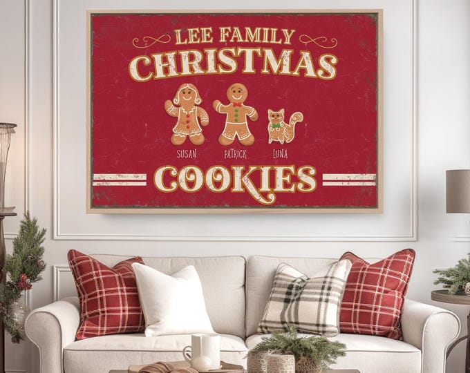 Family Name Wall Sign: Festive Gingerbread Cookies (Custom Holiday Art)