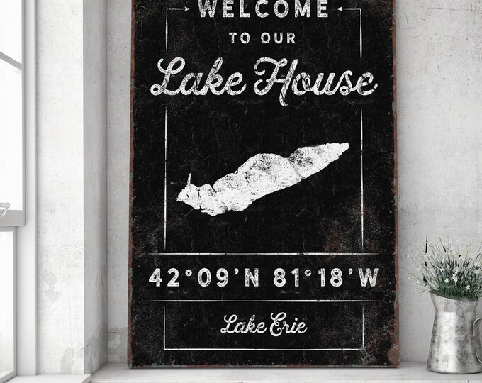 Rustic Lake House Sign: Custom Coordinates on Canvas or Aluminum
