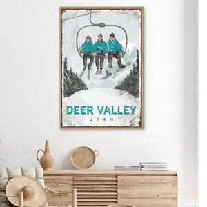 vintage ski lift poster for winter house decor, can be personalized, for mountain lodge, sample shown is Smuggler's Notch Vermont vph image 3