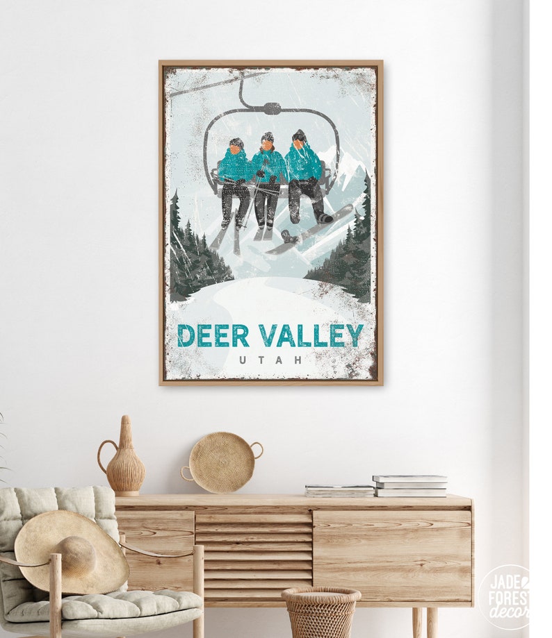 vintage ski lift poster for winter house decor, can be personalized, for mountain lodge, sample shown is Smuggler's Notch Vermont vph image 3