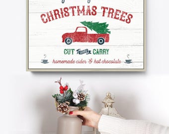 Christmas Tree Truck Sign: Rustic White, Modern Farmhouse Wall Art
