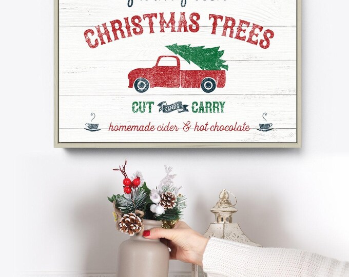 Christmas Tree Truck Sign: Rustic White, Modern Farmhouse Wall Art