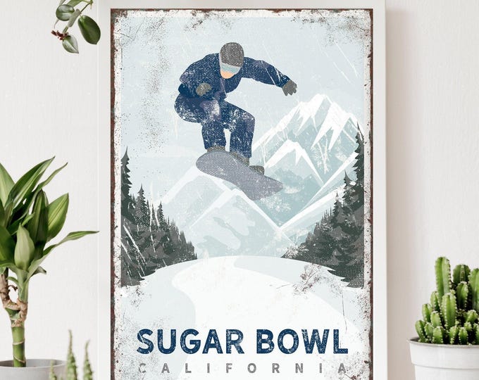 Vintage Snowboard Sign, Custom Mountain Name (Rustic Ski House Decor)
