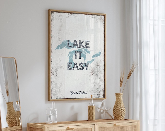 Lake Silhouette Art, Dusty Blue Custom Lake Sign, Cottage Lake House Gift