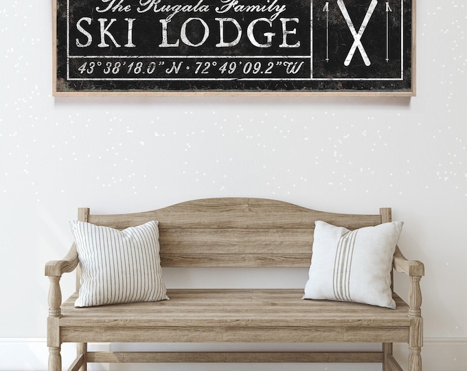 Ski Lodge Wall Sign: Vintage Style with Custom Coordinates (Multiple Sizes)