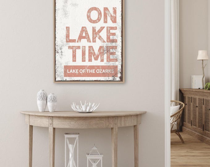 On Lake Time Wall Art: Coral Pink, Rustic Framed Canvas