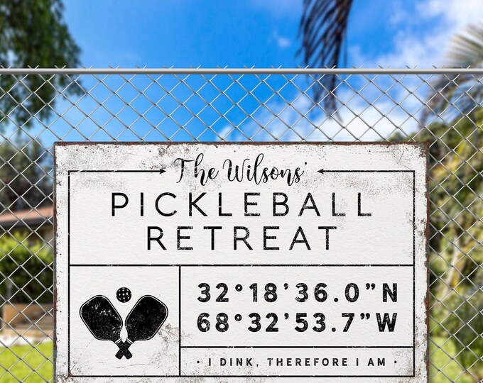 Custom Family Name Sign - Pickleball Coordinates on Rustic Canvas