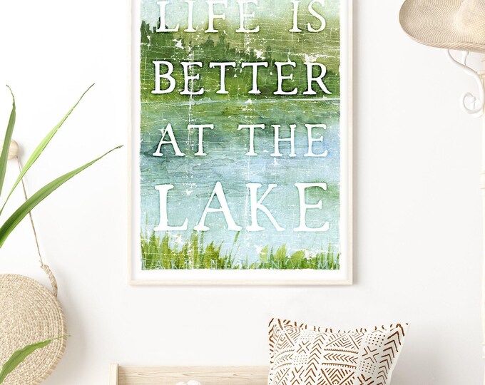 Lake House Decor: Weathered Watercolor Wall Art (Custom Location Available)