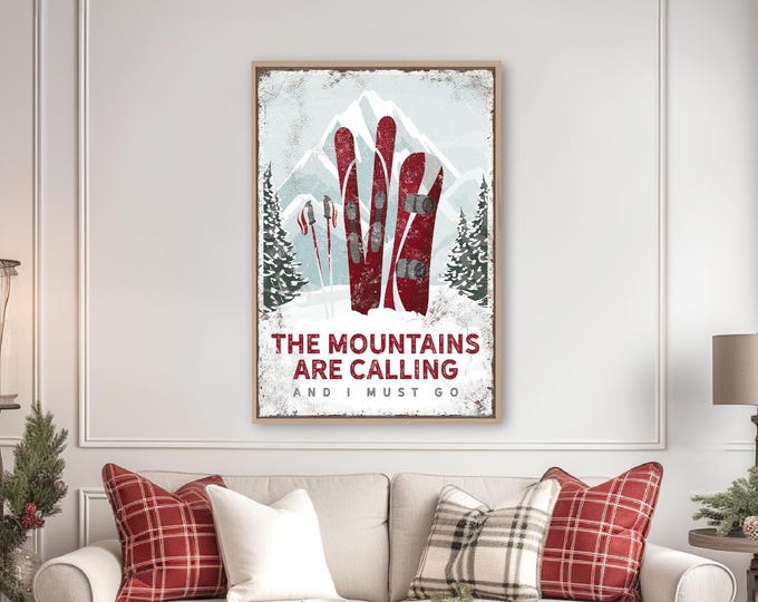 Snowboard Wall Art, Ski Cabin Decor, Skiing Gift for Him, Vintage Mountain Canvas, Personalized Ski Poster, Winter Home Decor
