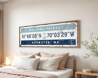 Nautical Coordinates Wall Art, Custom Map Print (Rustic Frame Choices)