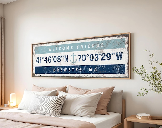 Nautical Coordinates Wall Art, Custom Map Print (Rustic Frame Choices)