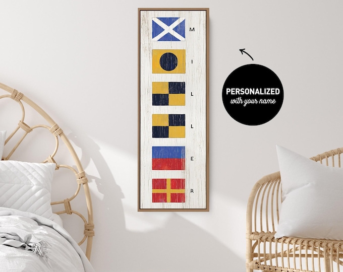 Nautical Flag Decor, Coastal Decor, Welcome Signs, Personalized Canvas Print, Large Entryway Wall Art, Unique Maritime Gift {nfw}