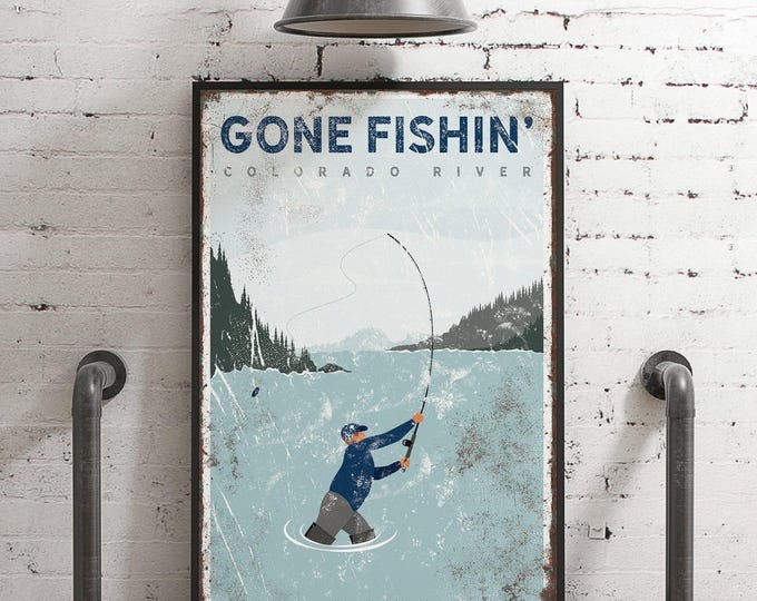 Blue Lake Fly Fishing Sign With Your Own Lake Name In Navy And Cream Lettering