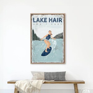 Home Lake Sign, Navy Lake Hair Dont Care Wall Art, Personalized Lake