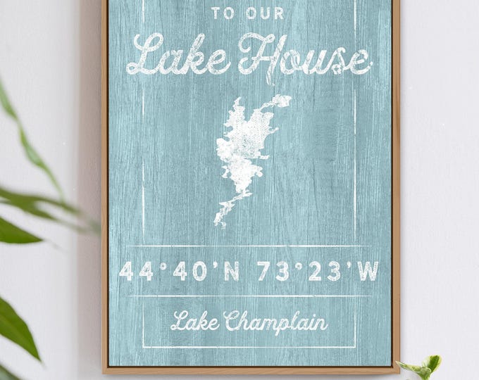 Welcome Sign Lake House Map, Personalized Lake Shape, Teal and White Wall Art