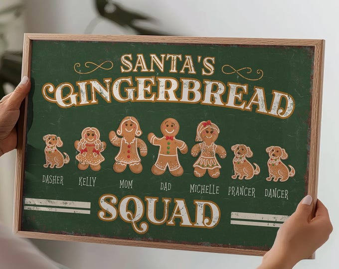Gingerbread Family Wall Art: Custom Holiday Sign (Multiple Sizes & Frames)
