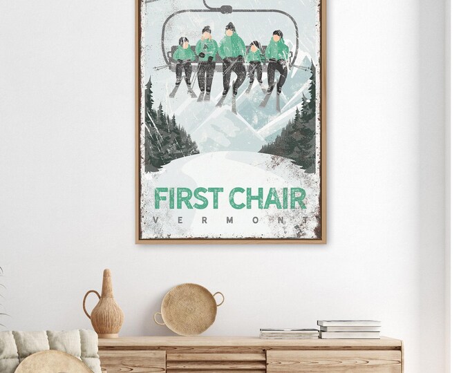 Personalized SKI Charlift Poster for Ski House Decor, Mint Green FIRST CHAIR Wall Art for Mountain Lodge, Family of Five, Ski Vermont {vph}