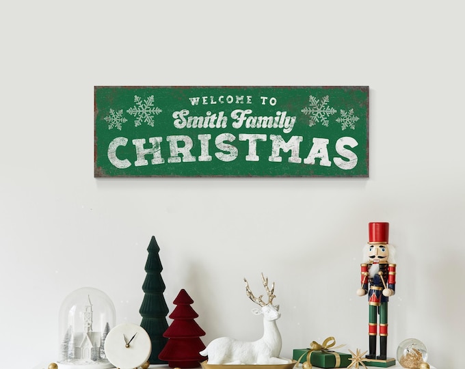 Boat Lake Sign Personalized Family Christmas Welcome With Your Name In Green And Cream