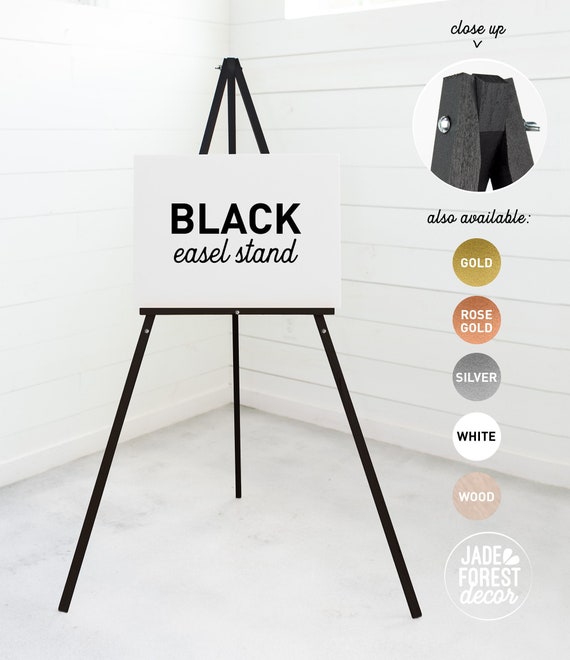 Black Easel for Wedding Sign Painted Matte Black Floor Easel Stand for  Funeral, Made of Wood 