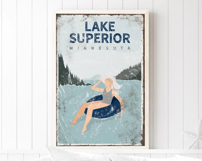 Custom Lake Sign: Vintage Style, Navy Blue Rustic Wall Art