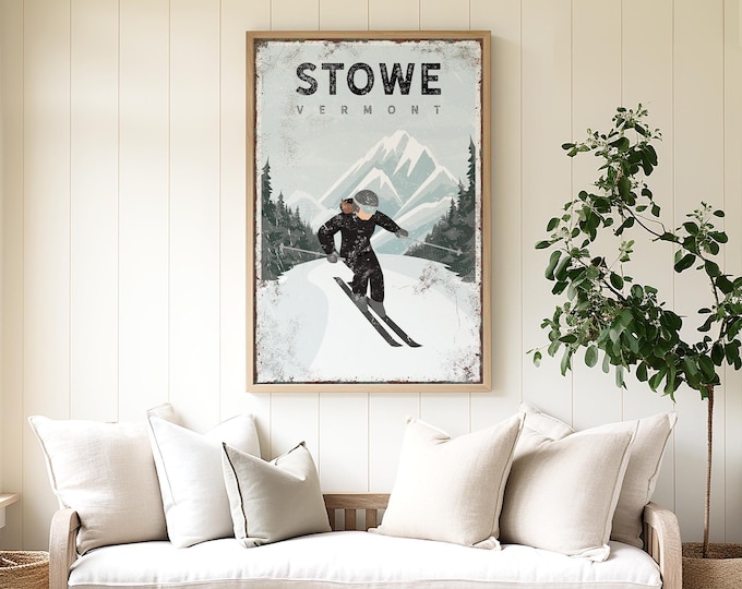 Stowe Vermont Ski Poster - Vintage Winter Cabin Wall Art