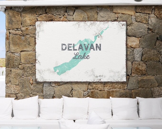 Delavan Lake Sign: Custom Canvas Wall Art (Framed, Seafoam Green)
