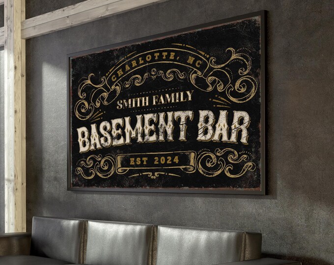 Basement Bar Wall Art: Personalized Vintage Style (Multiple Sizes)