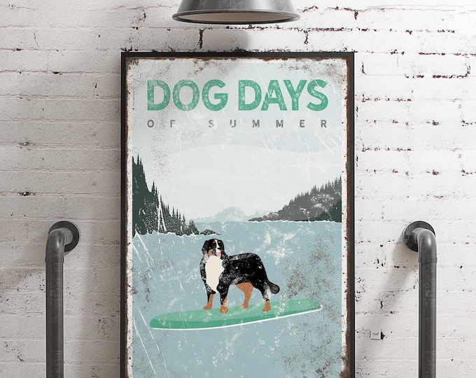 Mint LAKE LIFE Sign, Dog Paddleboarding Poster, Bernese Mountain Dog on a Paddlebboard, Dog Days of Summer, Vintage Lake House Decor {vpl}