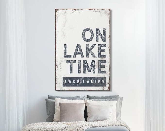 Lake House Sign, Vintage "On Lake Time" Nautical Wall Art