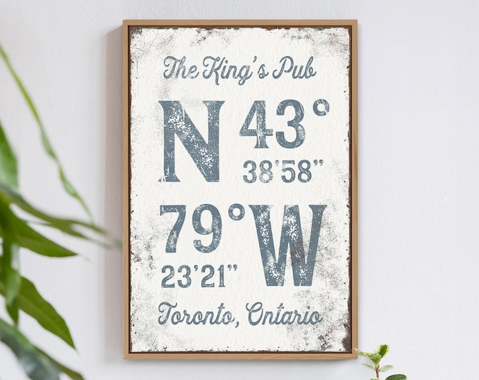 Nautical Coordinates Personalized With Your Pub Name, Slate Blue Wall Art