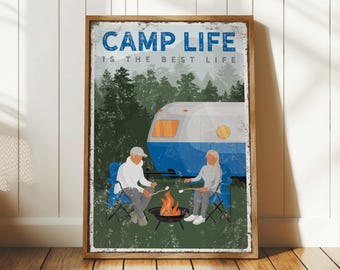 Couple Campfire Art Sign, Rustic Wood Decor (Custom Text Options)