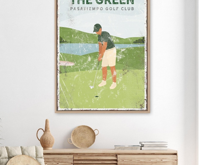 Golf Wall Art: Custom Vintage Sign - Forest Green, Rustic Style