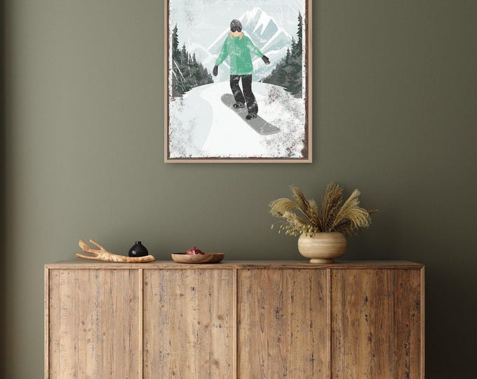 Snowboard Art Print: Retro Mountain Style (Customizable Text & Location)