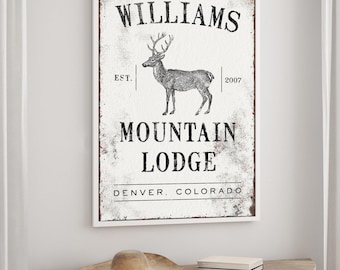 Mountain Lodge Canvas Sign: Personalized Rustic Deer - Farmhouse Style