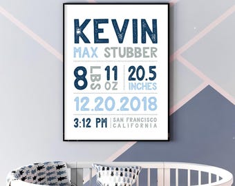 Navy Birth Stats Sign - Personalized Baby Nursery Wall Art