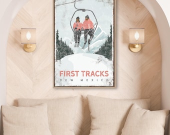 Vintage Ski Poster, Mountain Lodge Art (Custom Text, Multiple Sizes)