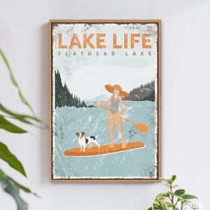 Letrero LAKE LIFE de paddleboard con perro personalizado para decoración de casa de lago vintage {vpl}