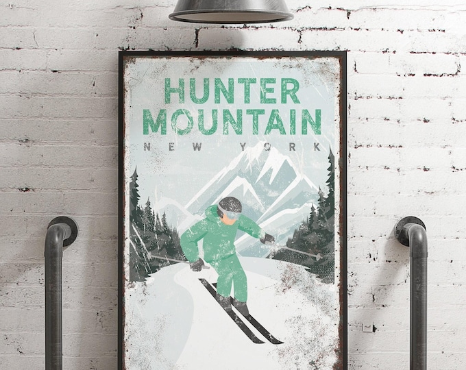 Vintage Ski Sign Canvas - Personalized Mountain Name in Mint Green