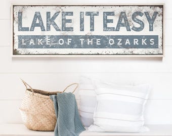 Lake It Easy Sign, Harbor Blue Canvas, Personalized (Multiple Sizes)