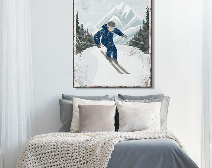retro ski sign canvas > distressed vintage skiing mountain poster art, custom ski house decor (personalized for MOUNT SNOW, Vermont) {vpw}
